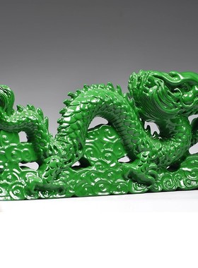 绿色木质飞龙摆件实木雕刻青龙木制蛟龙补角家居吉祥物装饰工艺品