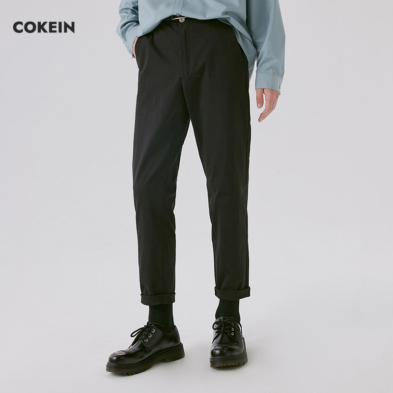 COKEIN九分裤男黑色直筒裤子春夏潮流百搭潮原创休闲西裤工装长裤_虎窝淘