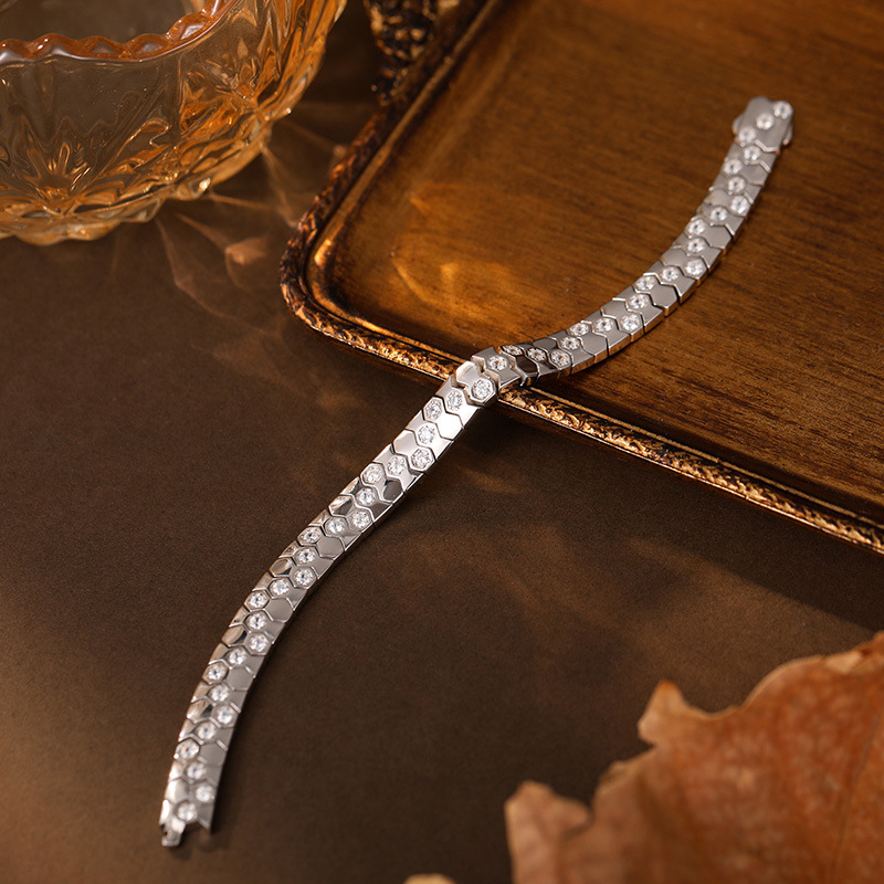 纯银蜂巢手链高级时尚送女友手环七夕明星同款小众个性手环宽版 - 图2