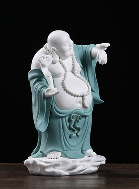 陶瓷弥勒佛福在眼前招财佛像大肚笑佛摆件客厅博古架装饰乔迁礼品