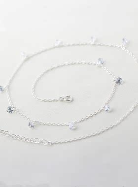 S925纯银项链女白水晶小清新
