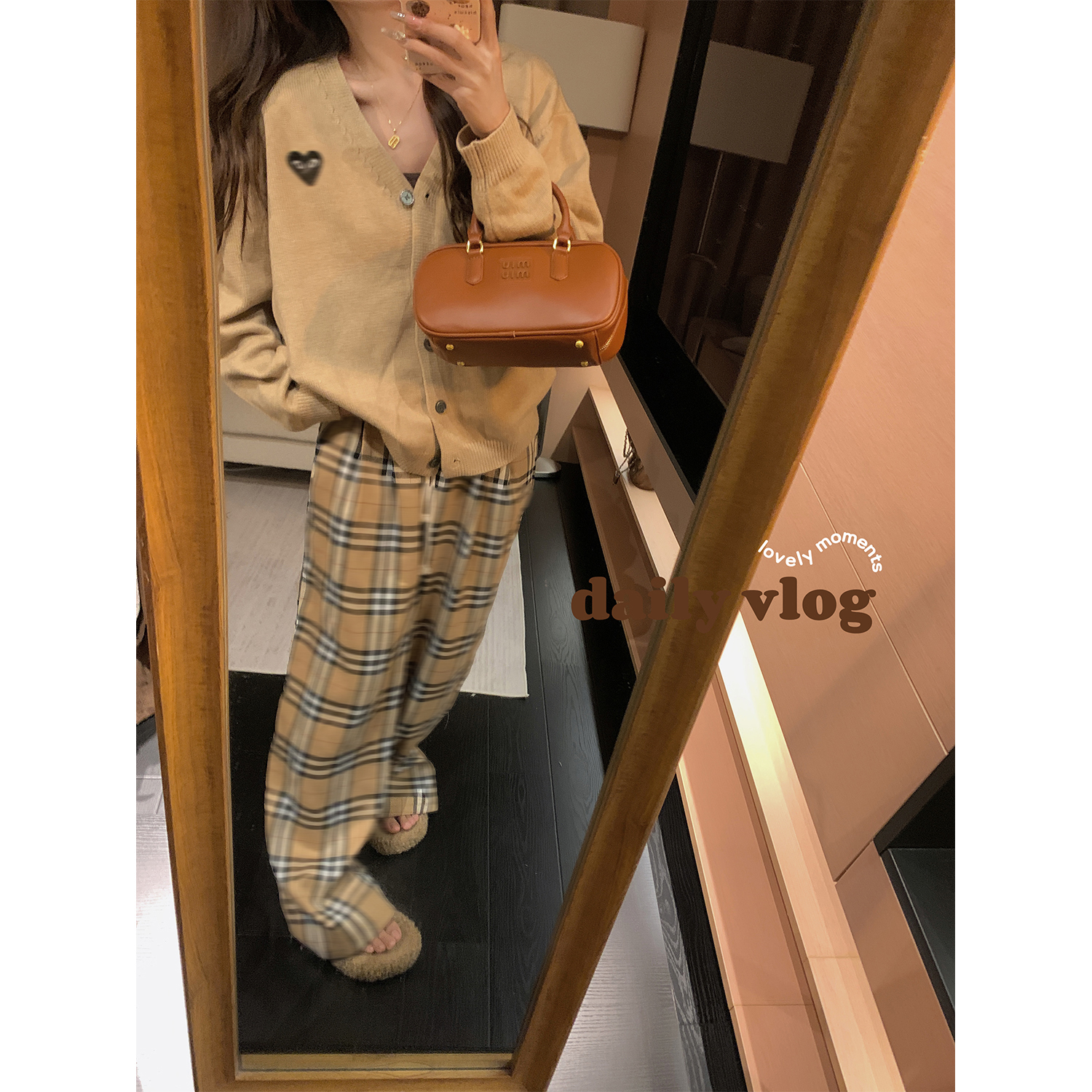 DDXZ夕子 韩系V领爱心设计感毛衣外套复古慵懒宽松学院风针织开衫 - 图3