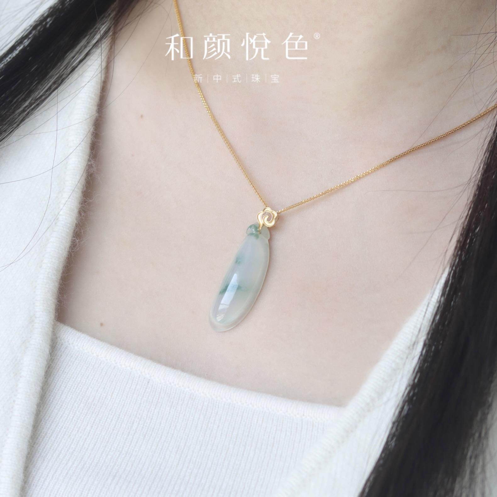 天然翡翠缅甸A货新中式国风福瓜18k黄金镶嵌吊坠项链锁骨链坠子,淘宝优惠券,粉丝福利购,淘宝优惠卷