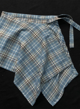 青色格子跳舞服屁帘男女高街屁帘内搭衬衫下摆系带腰封女高级感潮