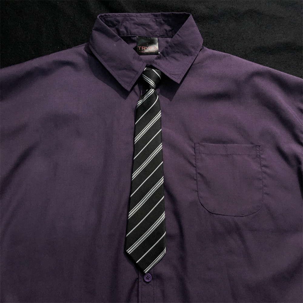 加领带紫色上衣高级感男士长袖衬衣小众内搭打底衬衫女洋气带领带