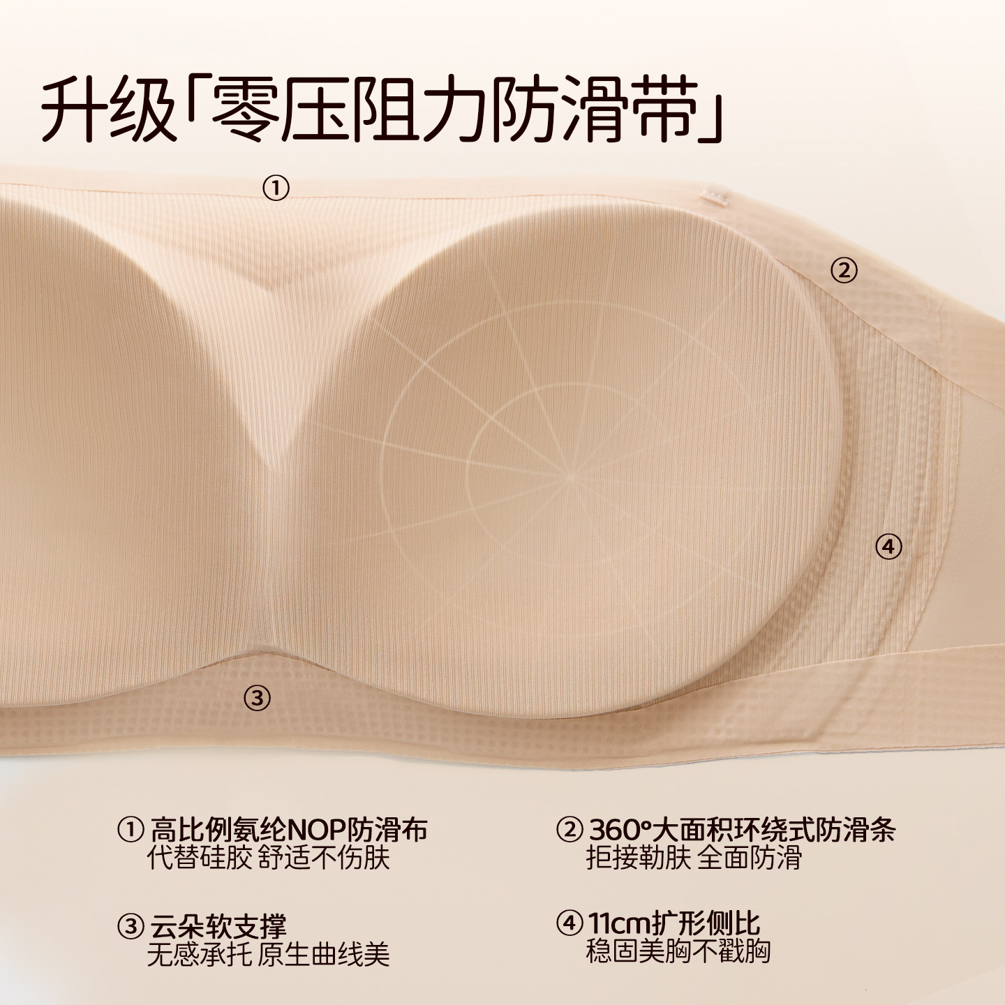 好奇蜜斯无肩带内衣女防滑抹胸无痕无钢圈粉底液文胸罩裹胸夏薄肤