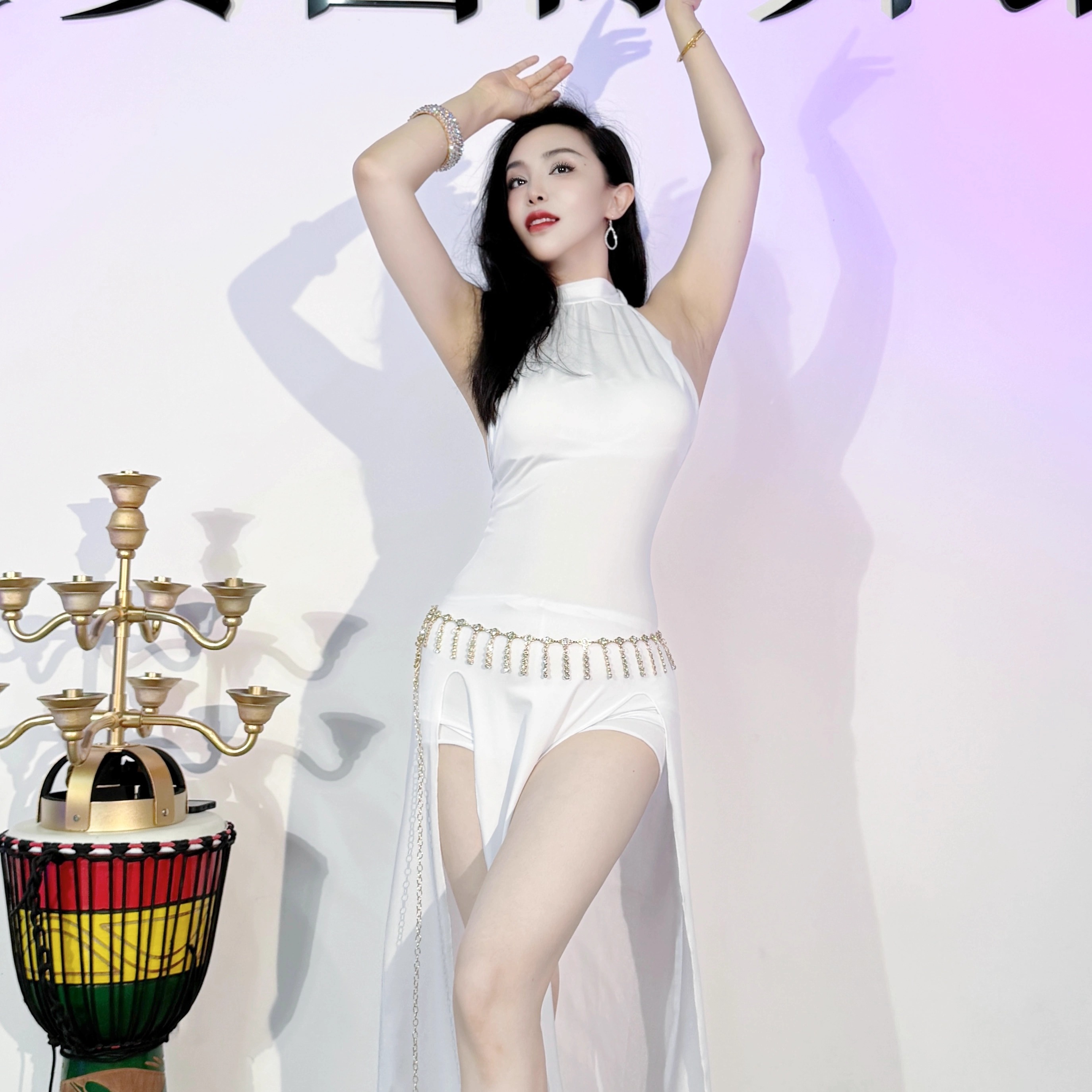 swegal肚皮舞练功服2025夏季新款露背连衣裙黑白条纹东方舞彼岸 - 图2