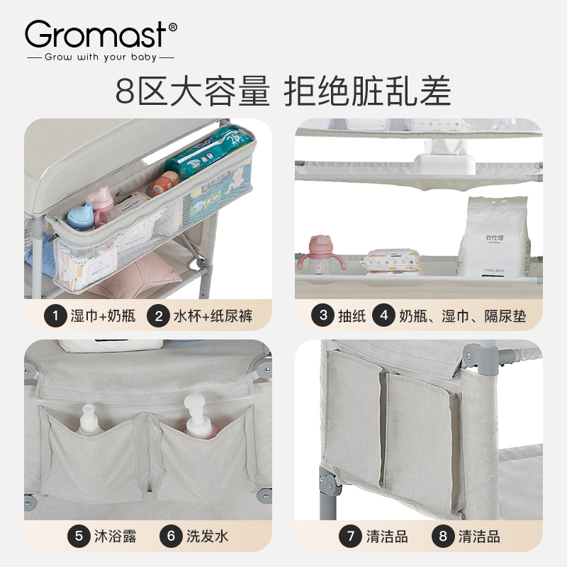 Gromast尿布台婴儿护理台宝宝新生儿换尿不湿片洗澡多功能可折叠