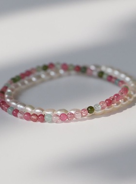 ins极细天然彩虹碧玺手串手链自制弹力绳叠戴质感礼物女祝福