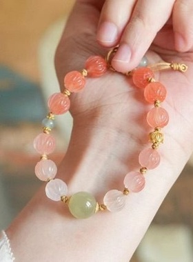 同款天然南红莲花珠手链和田玉高冰晴水珠手链纯银配饰