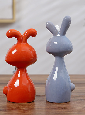 可爱兔子陶瓷摆件小众轻奢