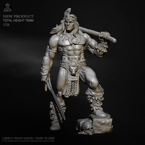H75mm 1/24 ZBBOY监制 蛮族勇士  树脂兵人白模 TD-2589 - 图0