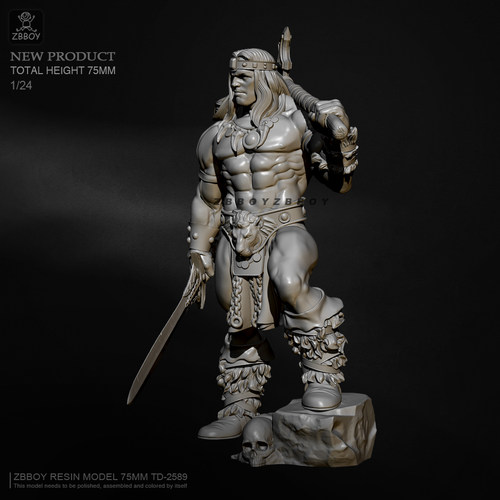 H75mm 1/24 ZBBOY监制 蛮族勇士  树脂兵人白模 TD-2589 - 图1