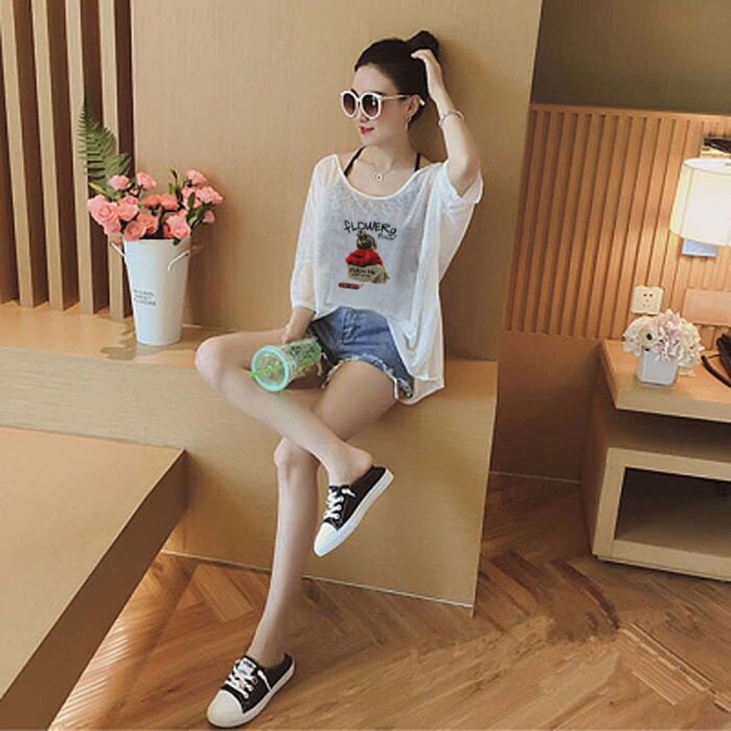 夏装新款防晒衣大码字母宽松圆领短袖吊带T恤两件套打底衫上衣女,淘宝优惠券,粉丝福利购,淘宝优惠卷