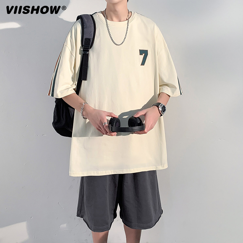 VIISHOW短袖美式高街上衣男2024夏季新款设计感潮流条纹宽松T恤 - 图2