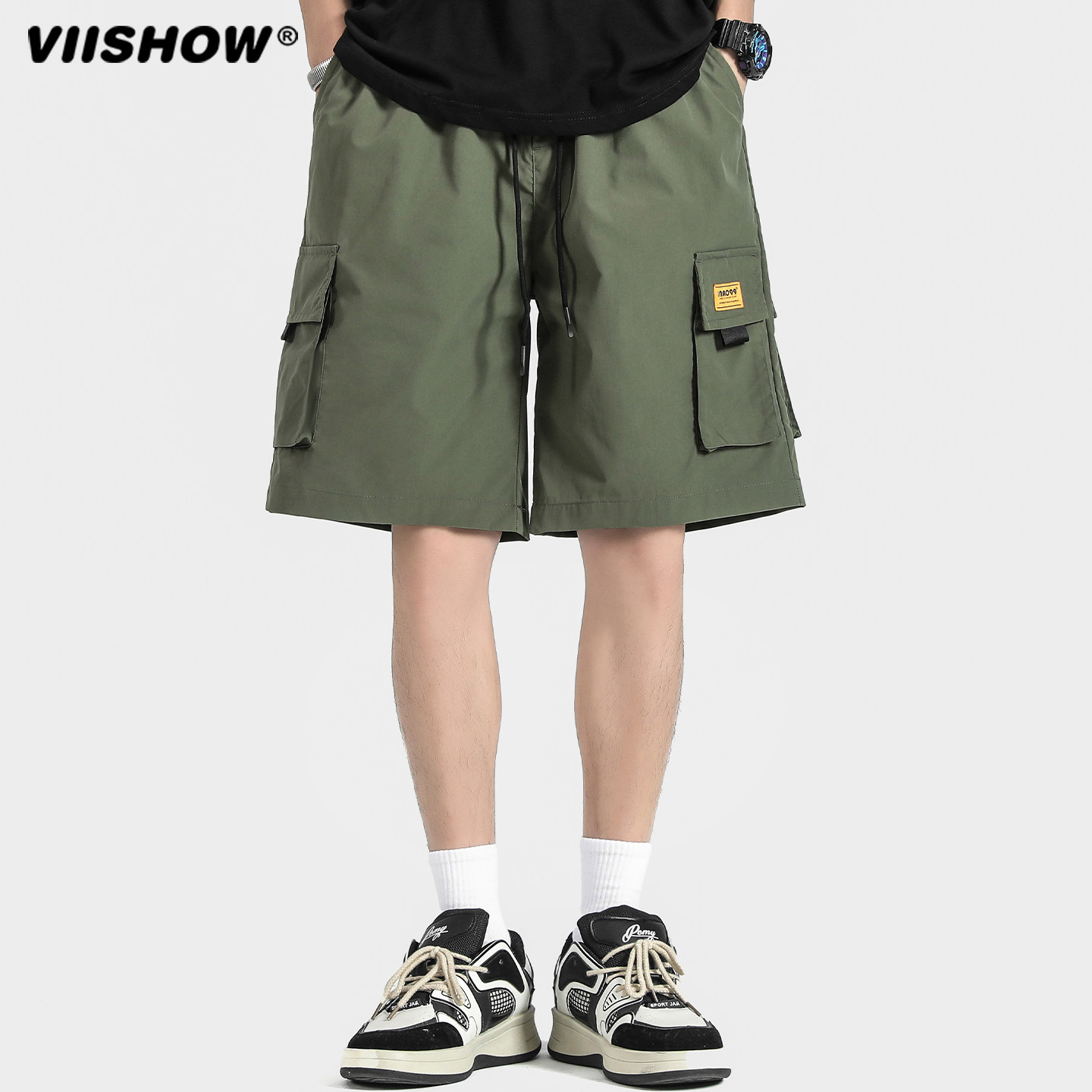 VIISHOW日系复古多口袋工装短裤男潮牌街头bf宽松阔腿休闲五分裤,淘宝优惠券,粉丝福利购,淘宝优惠卷