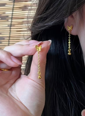 沙金蝴蝶流苏耳环女灵动垂感耳钉