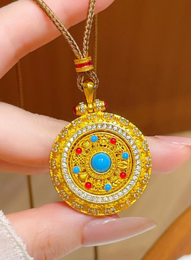 仿真黄金可旋转八宝罗盘吊坠项链