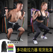 Elastic rope pull-force instrumental male and female resistance with multifunction foot pedal home deep squatting strength training fitness equipment suit