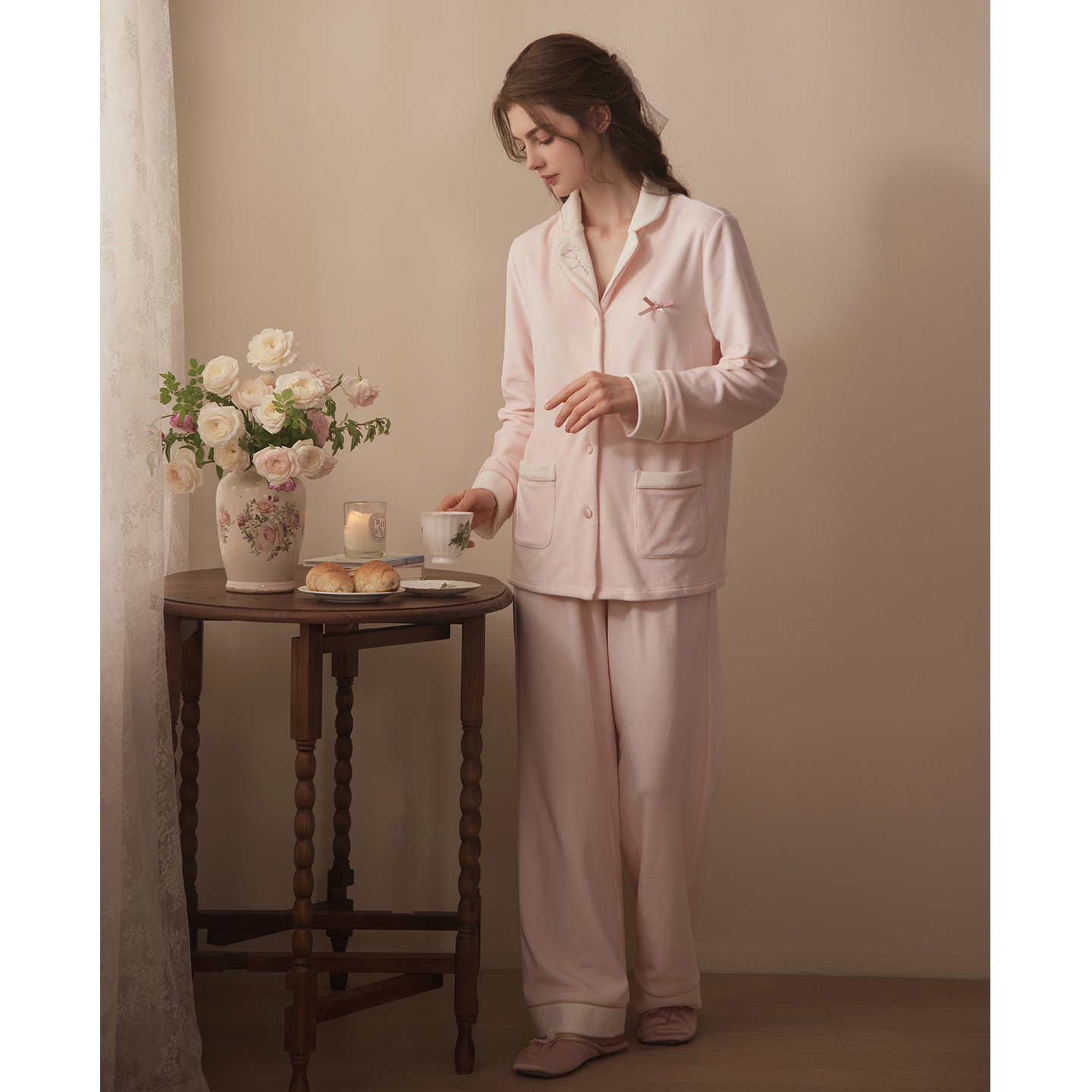 RoseTree珊瑚绒睡衣女款2025新款高级感轻奢风薄绒家居服套装秋冬 - 图0