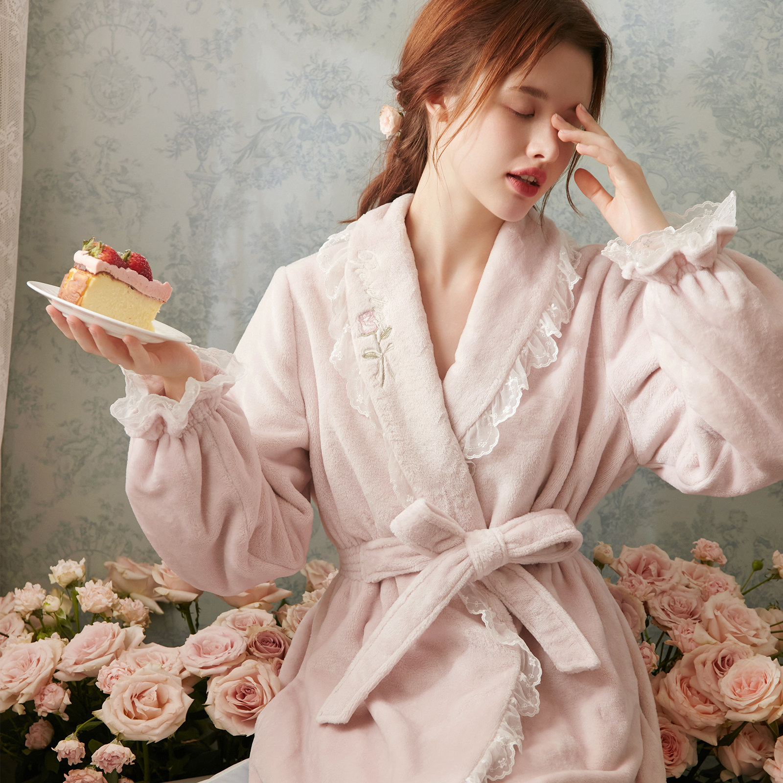 RoseTree珊瑚绒睡袍女冬季法式长款法兰绒少女公主加绒保暖睡衣,淘宝优惠券,粉丝福利购,淘宝优惠卷