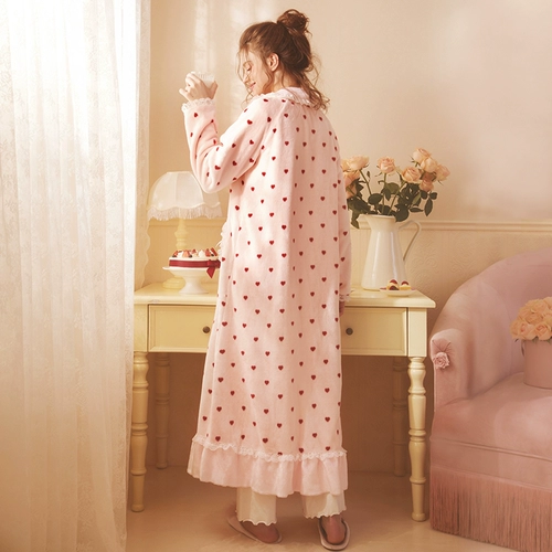 Коралловый бархатный демисезонный банный халат, милая длинная фланелевая пижама для принцессы