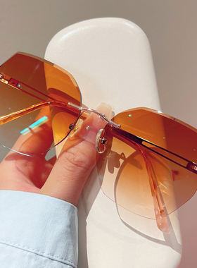 无框近视太阳眼镜女墨镜钛架开车驾驶配度数散光镶钻渐变防紫外线