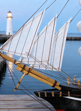 地中海帆船模型摆件一帆风顺仿真小木船家居酒柜橱窗北欧风装饰品