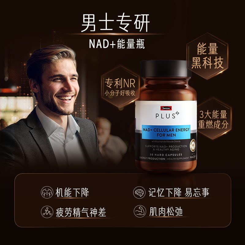 Swisse PLUS斯维诗NAD+童颜丸男士能量瓶保健品胶囊核苷酸[专利NR - 图0