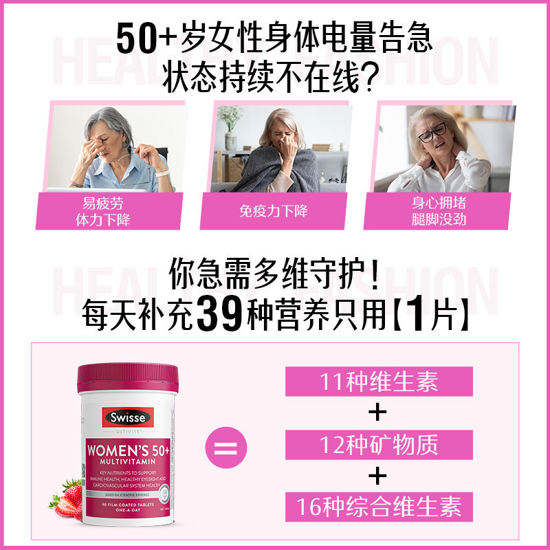 Swisse斯维诗中老年女士复合维生素b族维d3辅酶Q10烟酰胺叶酸镁锌