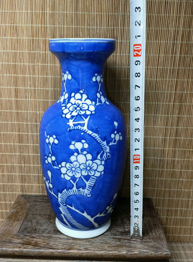 包老/景德镇567老厂瓷/建国瓷厂柴窑手绘青花冰梅花兰瓶收藏摆件