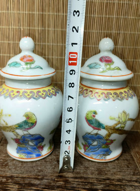 手绘粉彩锦鸡牡丹4.5英寸将军罐