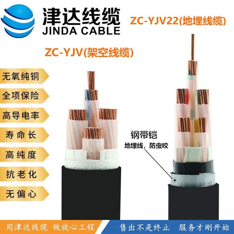 津达国标yjv电缆线2/3/4/5芯6/10平方架空/地埋工程纯铜阻燃电线-图0