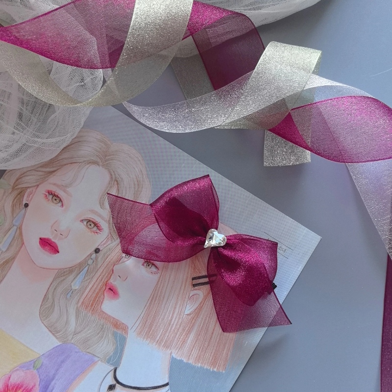 日本进口珠光雾面高级奢华雪纱欧根纱手工diy蝴蝶结宝石饰品发夹 - 图2