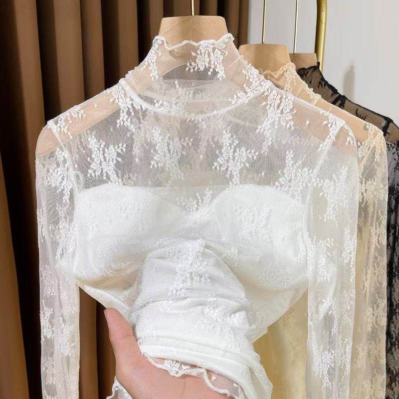 清仓捡漏专柜撤回~高领加绒蕾丝打底衫女木耳边内搭网纱保暖上衣,淘宝优惠券,粉丝福利购,淘宝优惠卷