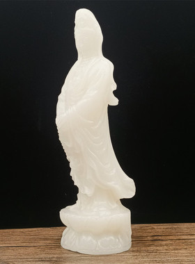 阿富汗白玉观音菩萨摆件净瓶观音带佛光客厅办公室佛龛摆设带礼盒