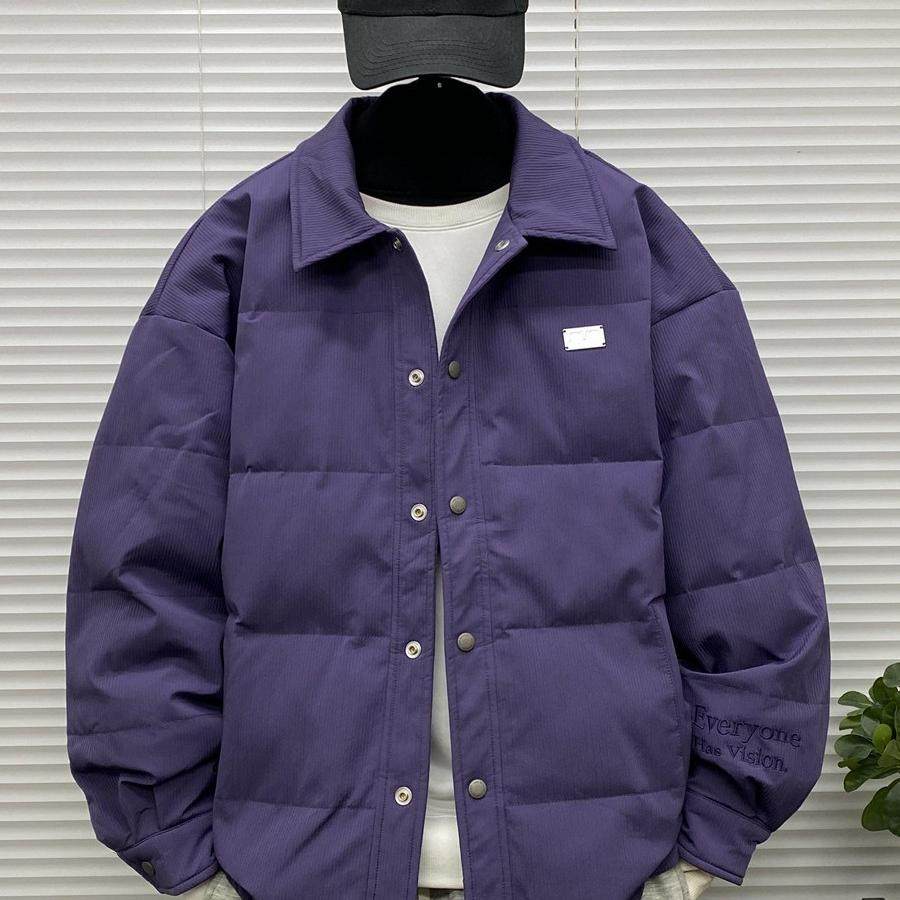 轻薄款翻领羽绒衣服男士冬装大码高级感条纹休闲衬衫式羽绒外套潮,淘宝优惠券,粉丝福利购,淘宝优惠卷