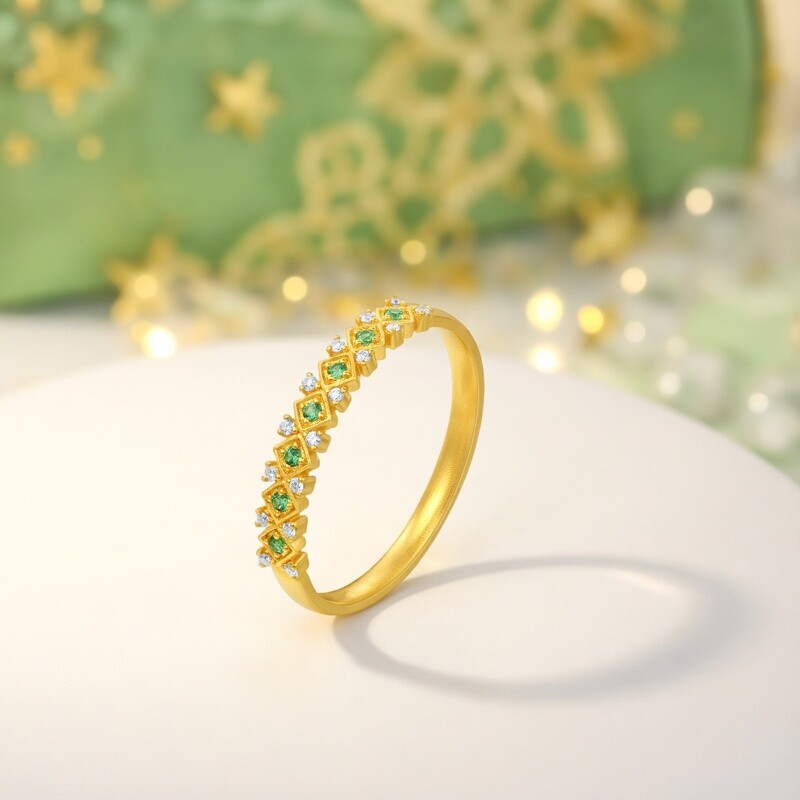 Trendy Acer Starry Shadow Gold Diamond Garnet Ring Pure Gold Ring Hand Decoration 5G Fashion Inlaid Dot Diamond W