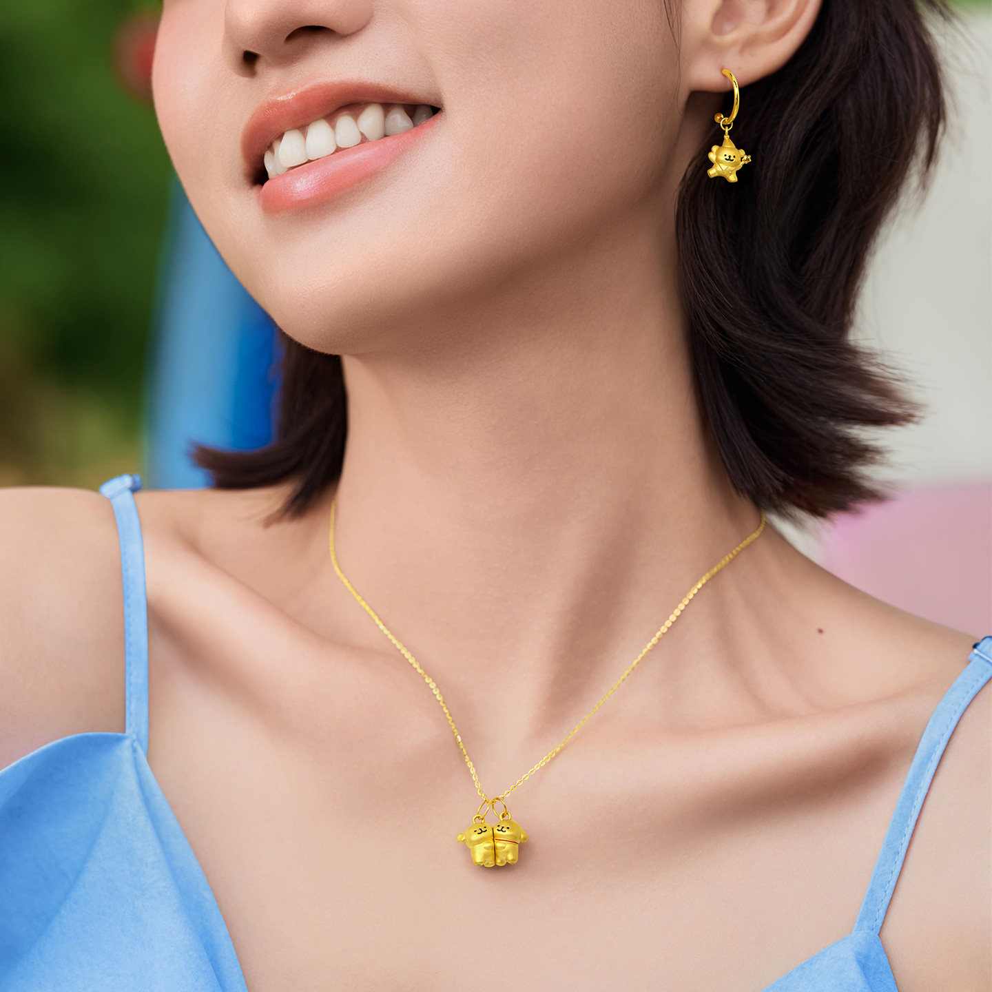 潮宏基线条小狗足金耳饰黄金耳坠5D硬金正版联名礼物送女友单只X,淘宝优惠券,粉丝福利购,淘宝优惠卷