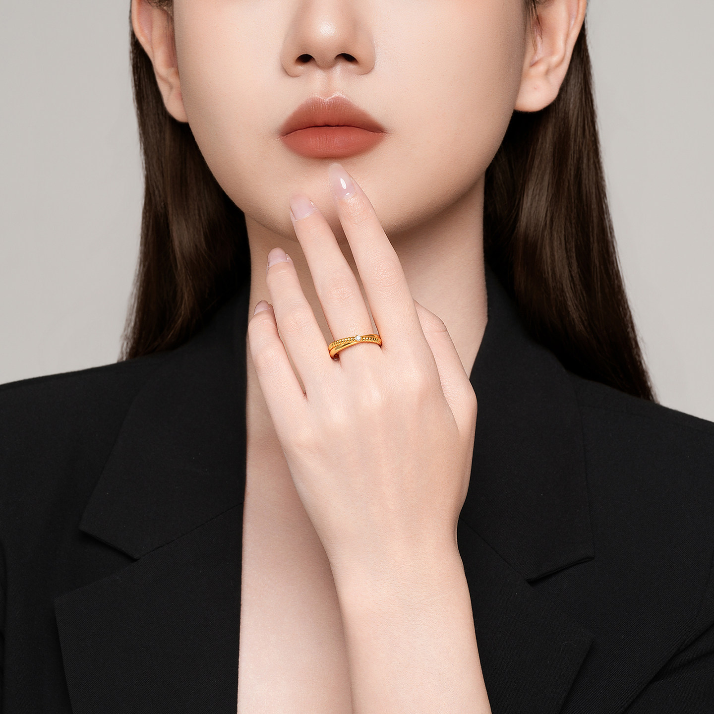 Chao Acer Royal Gold Ring Pure Gold Ring 5D Hard Gold Gold Women's Ring Fixed Mouth Diamond Birthday Gift