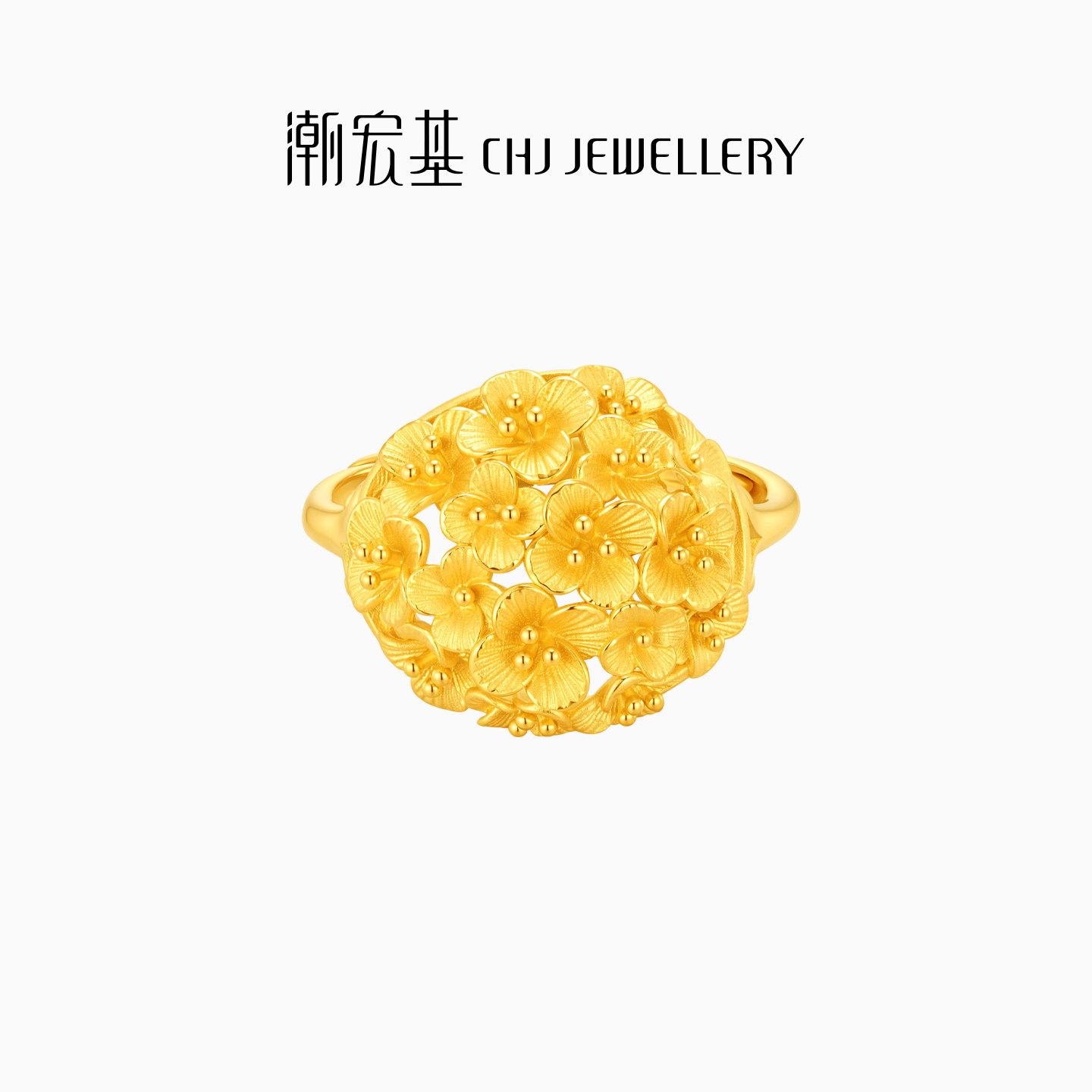 Chao Acer flower rhyme flower cluster gold ring solid gold women's ring living ring oral wedding three gold wedding price