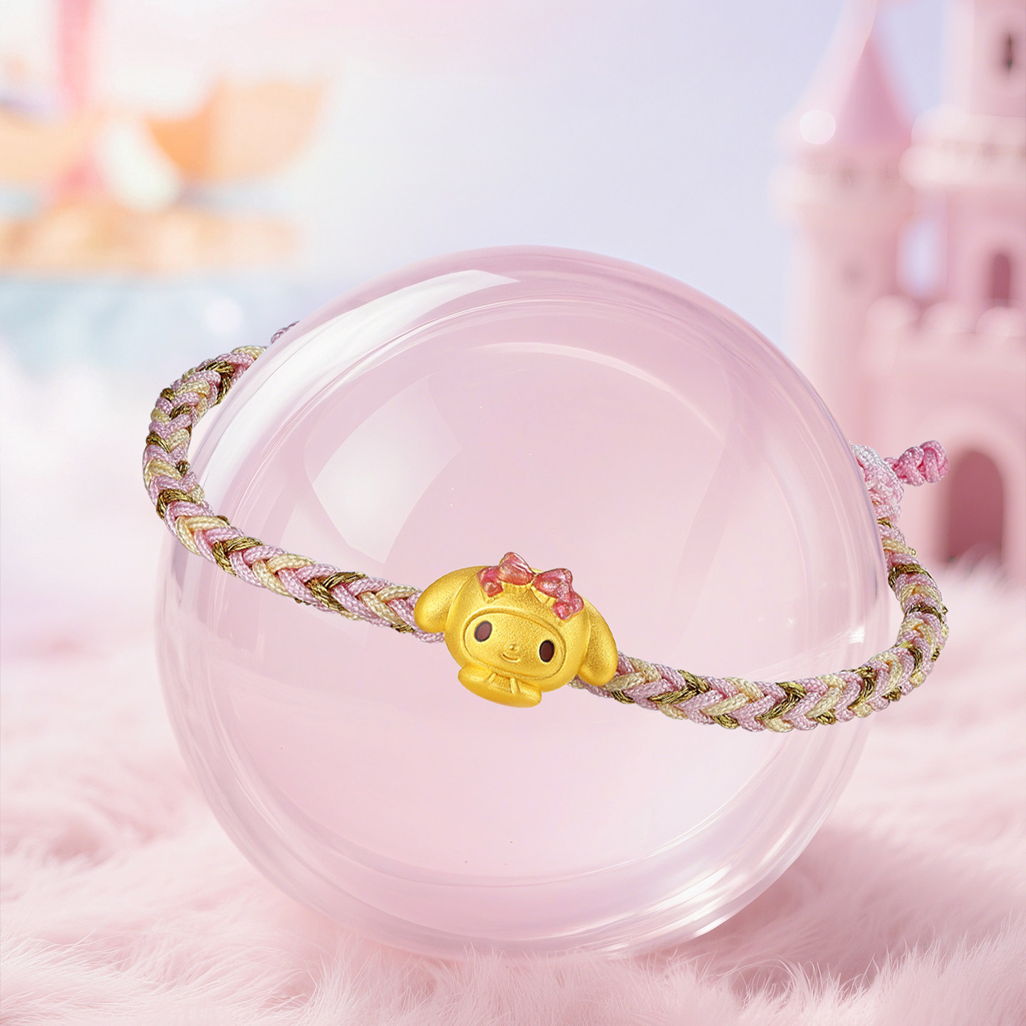 潮宏基三丽鸥美乐蒂黄金手链足金手绳5D硬金珐琅手饰纪念情人节,淘宝优惠券,粉丝福利购,淘宝优惠卷