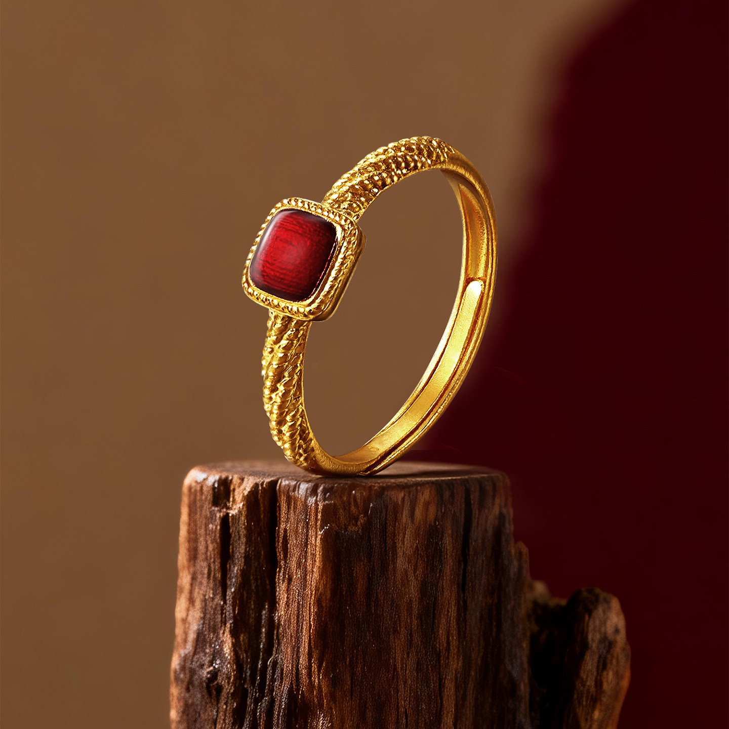 Chaohongji Zhenjin twelve-color gold ring pure gold ring hand ornaments ancient method gilded birthday gift porphyrin