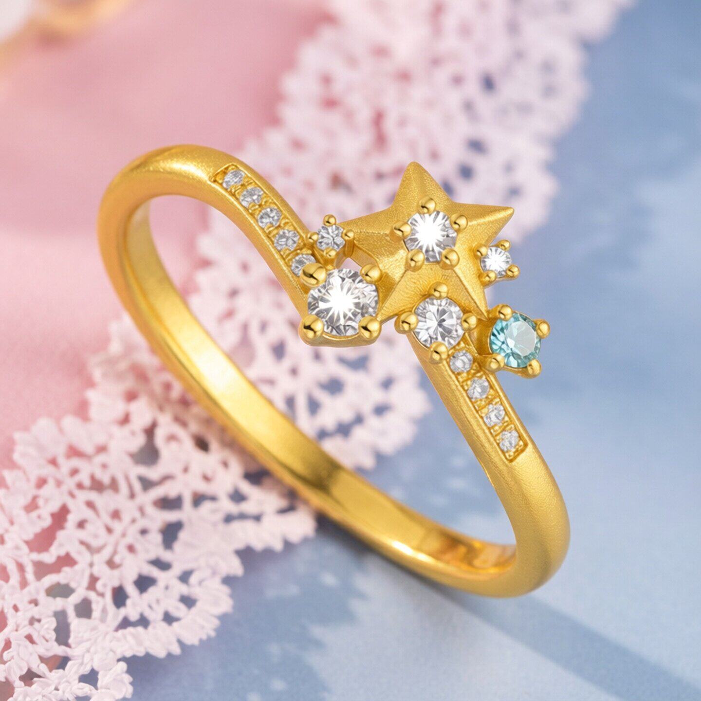 Trendy Acer souffle crown gold diamond ring pure gold ring hand ornament 5G Aurora Meteor inlaid with point diamond W