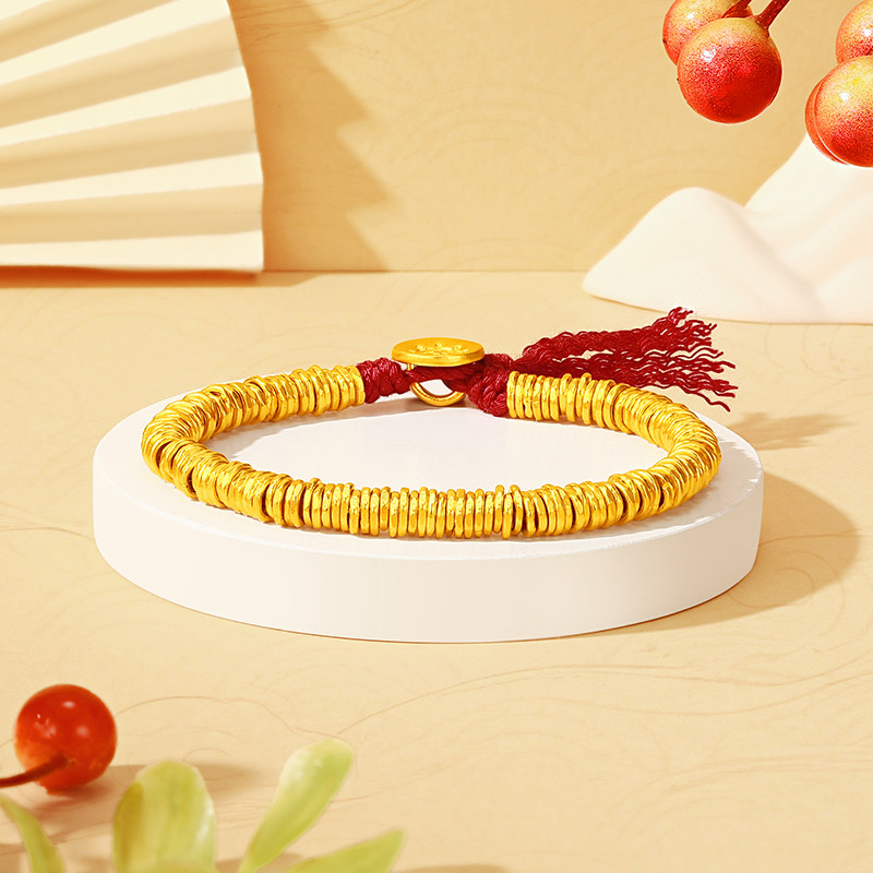 潮宏基臻金珍藏黄金手链足金手绳手饰古法金盘缠金红绳礼物 卟,淘宝优惠券,粉丝福利购,淘宝优惠卷