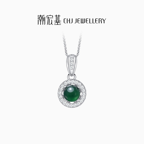 潮宏基追光s925银项链银饰翡翠冰种坠链颈饰礼物葫芦送妈妈礼物女 - 图0