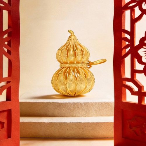 潮宏基非遗花丝福禄黄金吊坠足金挂坠颈饰古法葫芦高级母亲节卟 - 图3