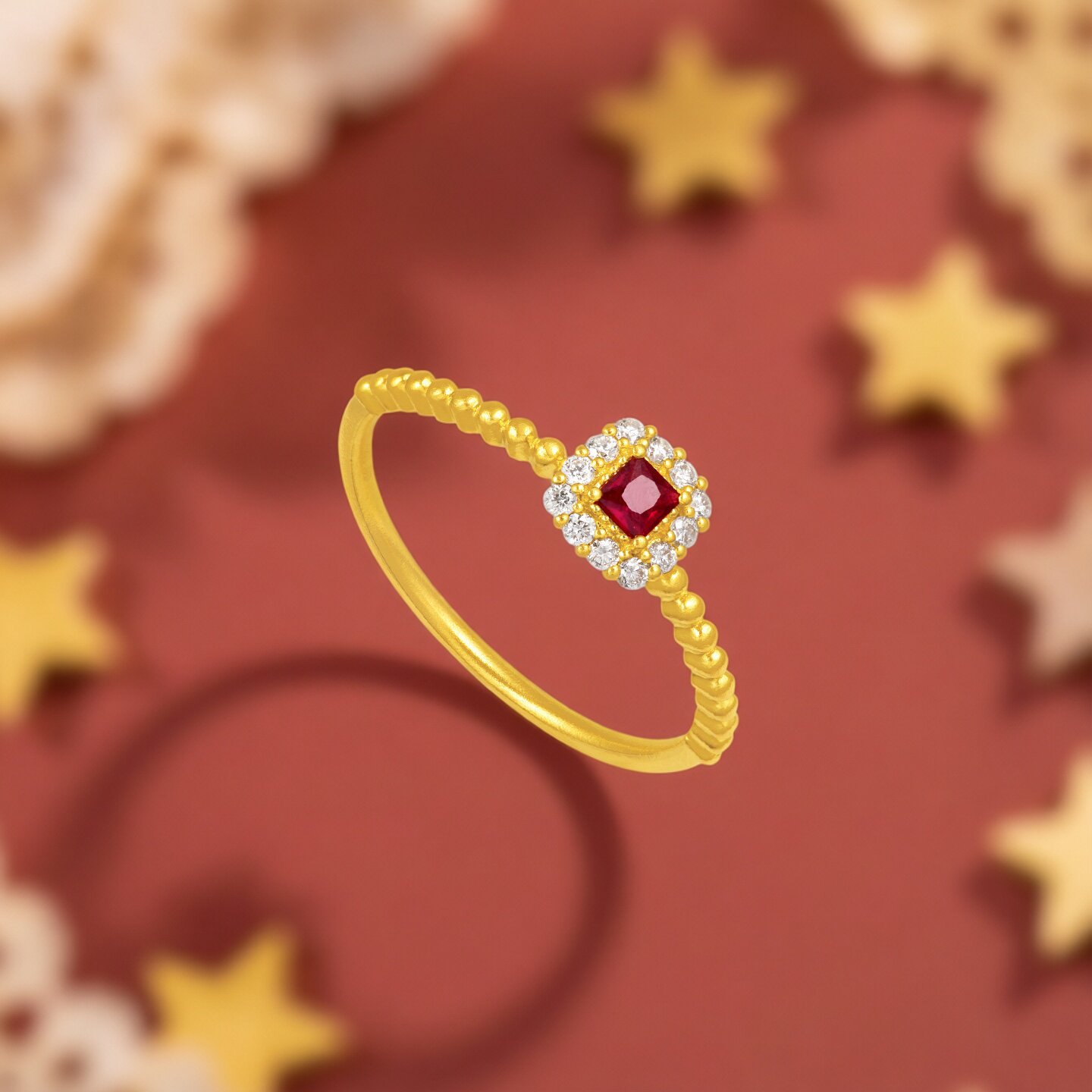 Chao Acer Starry Shadow Gold Diamond Ring Pure Gold Ruby Ring Hand Decoration Ancient Gold Dot Diamond Advanced W