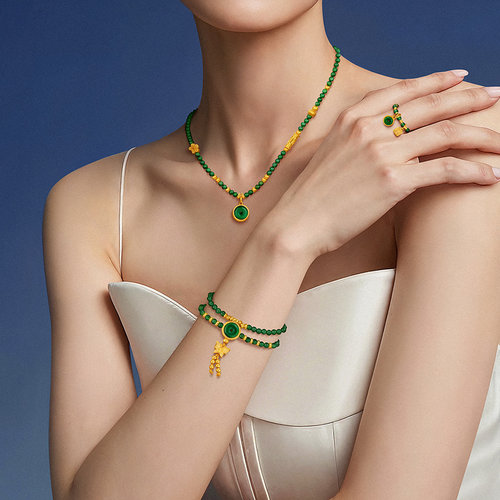 潮宏基国翠黄金翡翠项链足金套链颈饰古法金鎏彩平安扣生日 卟 - 图3