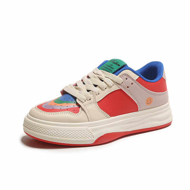 鸳鸯拼色小白鞋子女2025春夏新款学生网面透气运动休闲鞋彩虹板鞋